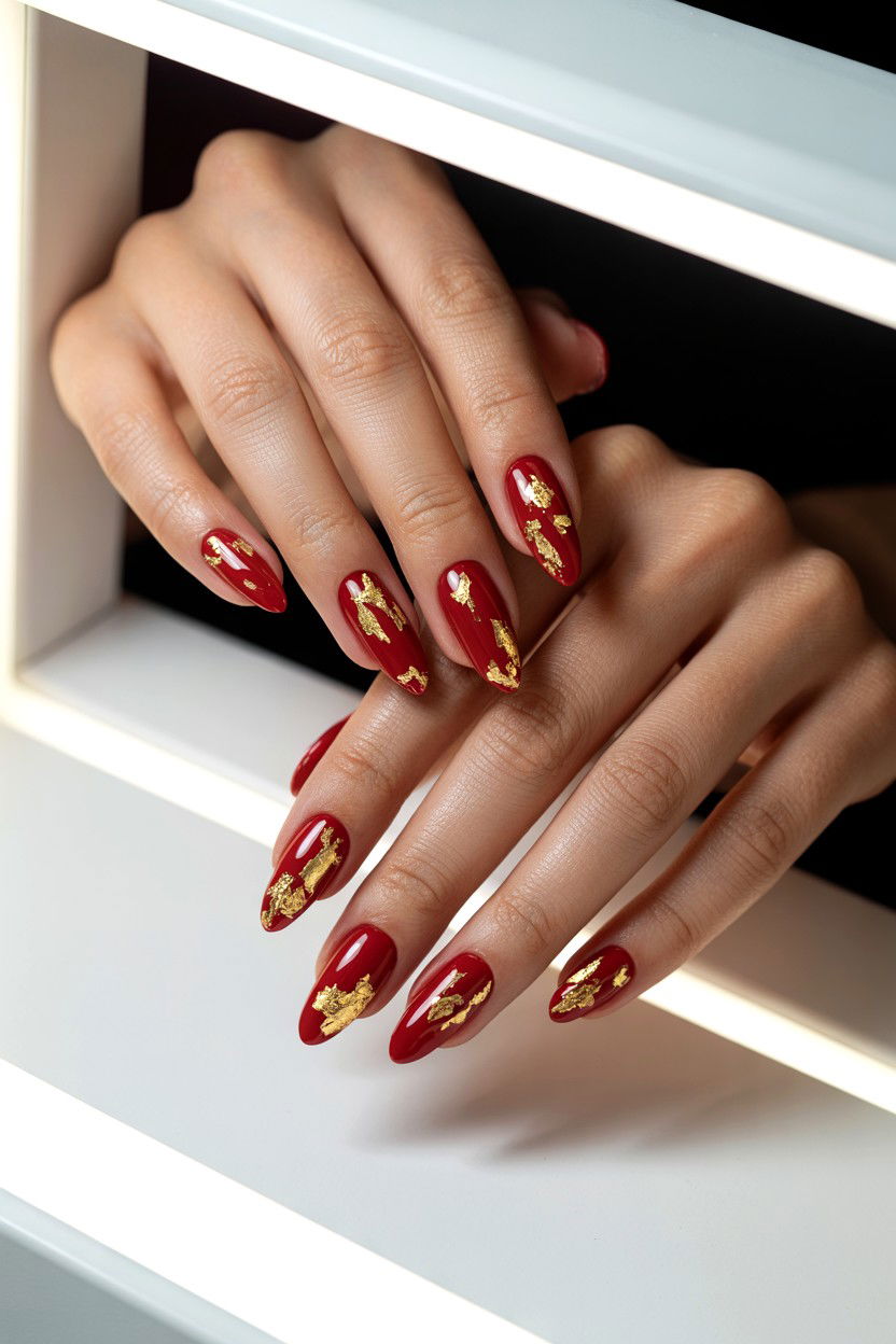 Gold foil nails - 25 Cute Valentine's Day Nail Designs