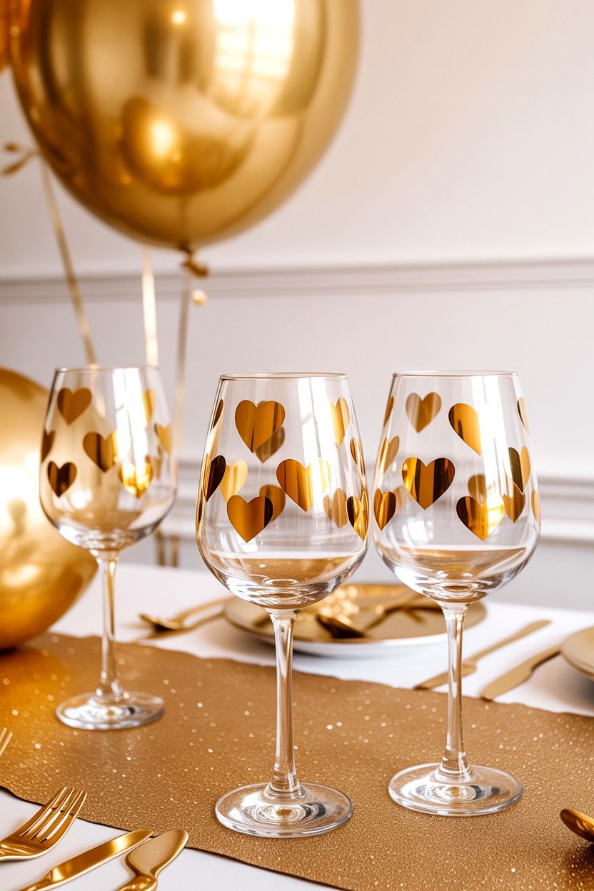 Gold heart decal glasses - 25 Valentine's Day Glassware Ideas