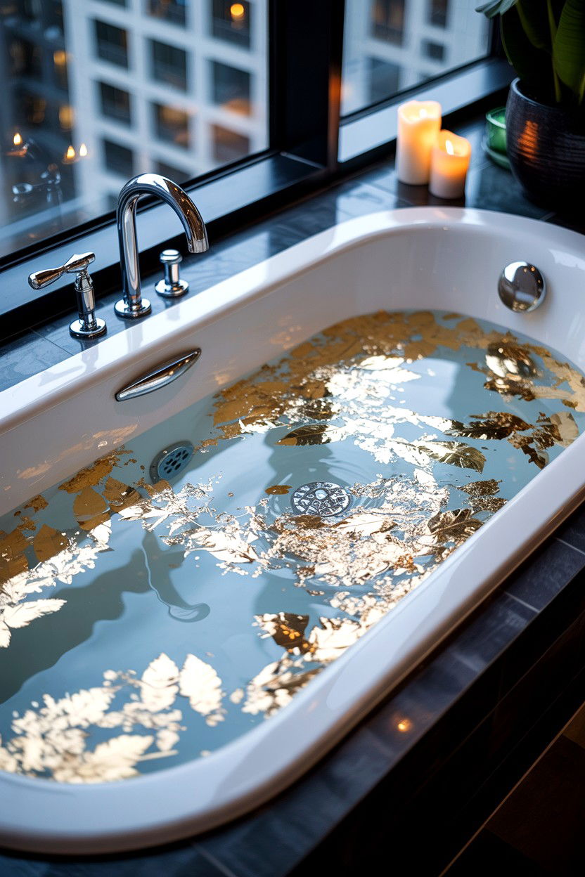 Gold leaf bath - 25 Valentine's Day Bubble Bath Ideas