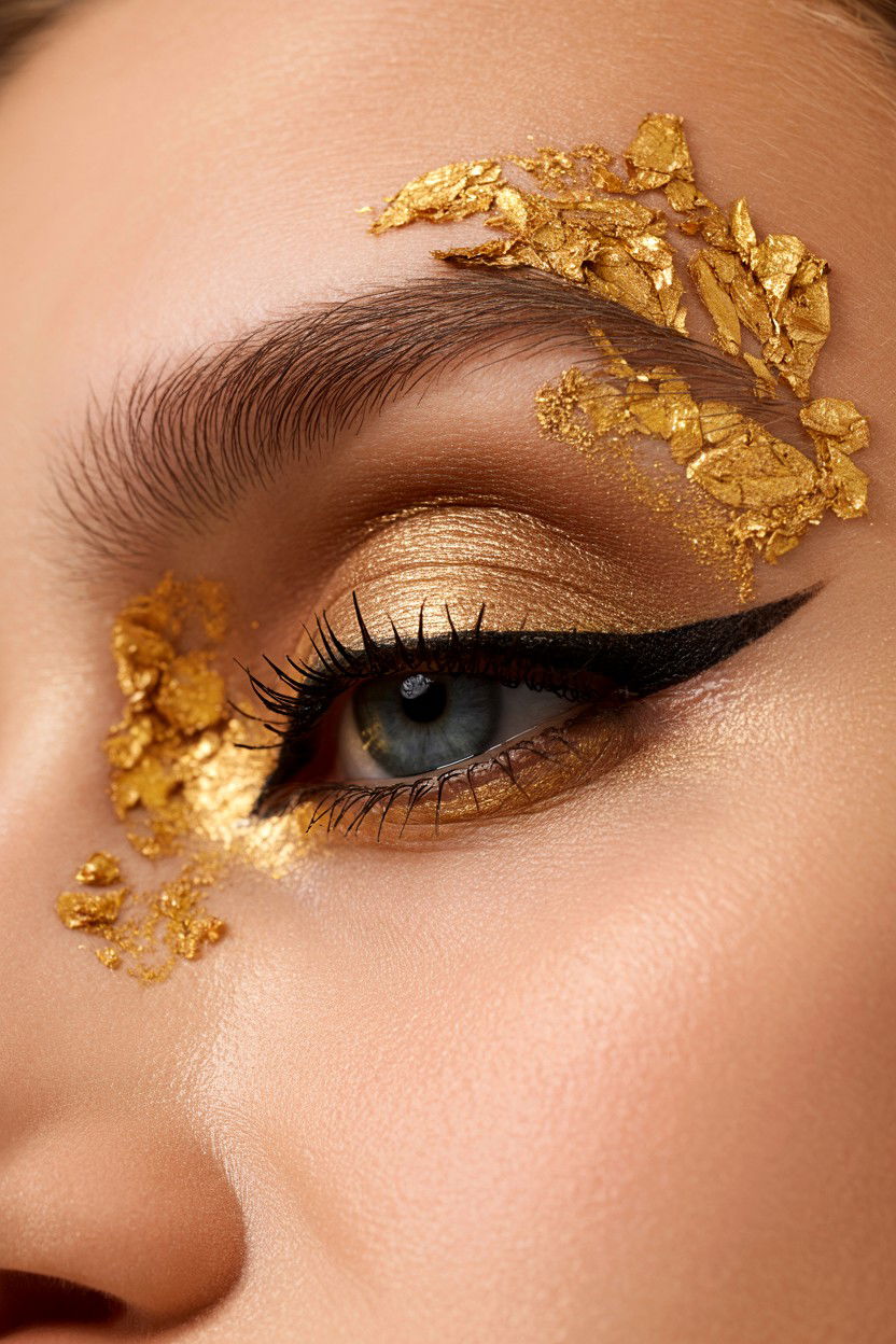 Gold leaf eye makeup - 25 Smoky Eye Valentine's Day Looks