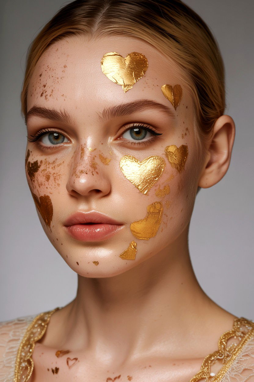 Gold leaf freckles - 25 Valentine's Day Freckle Makeup Ideas