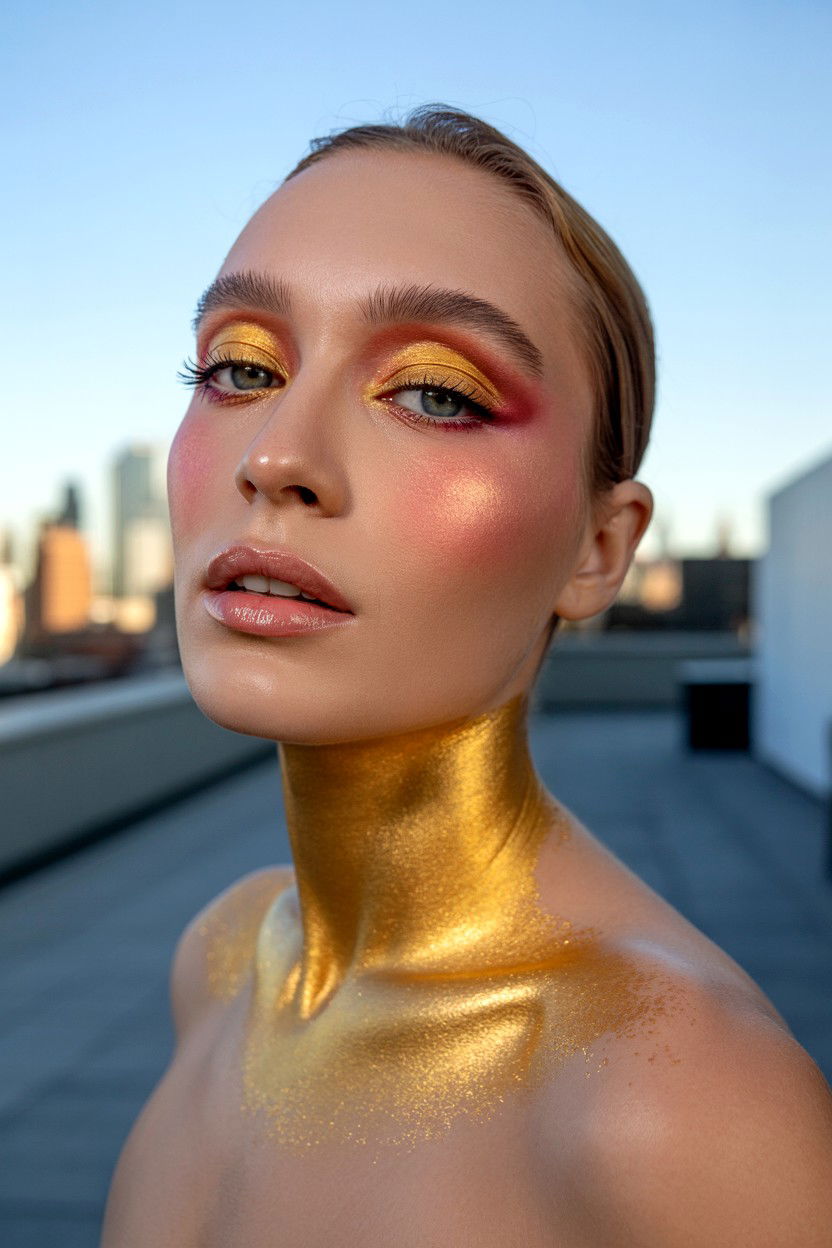Gold shimmer makeup - 25 Dewy Valentine's Day Makeup Looks