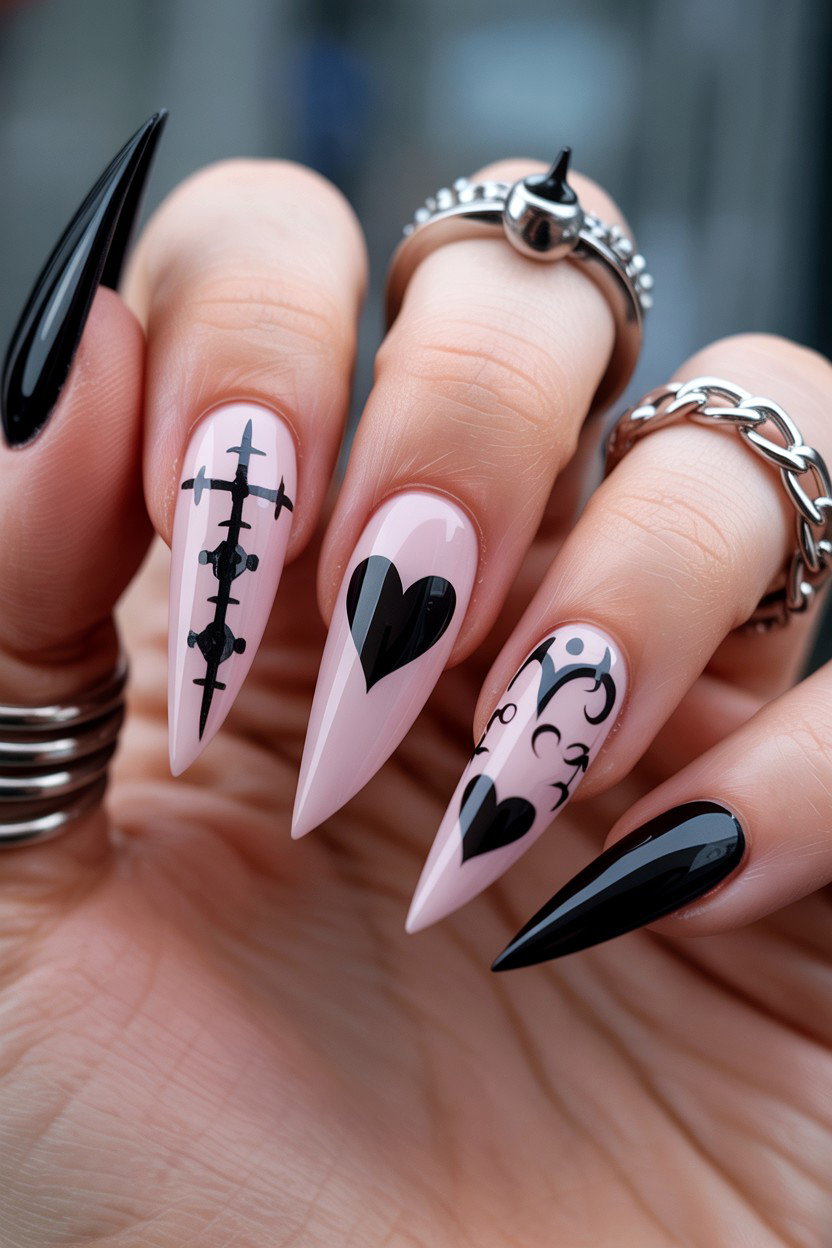 Gothic Heart Nails - 25 Heart Nail Design Ideas