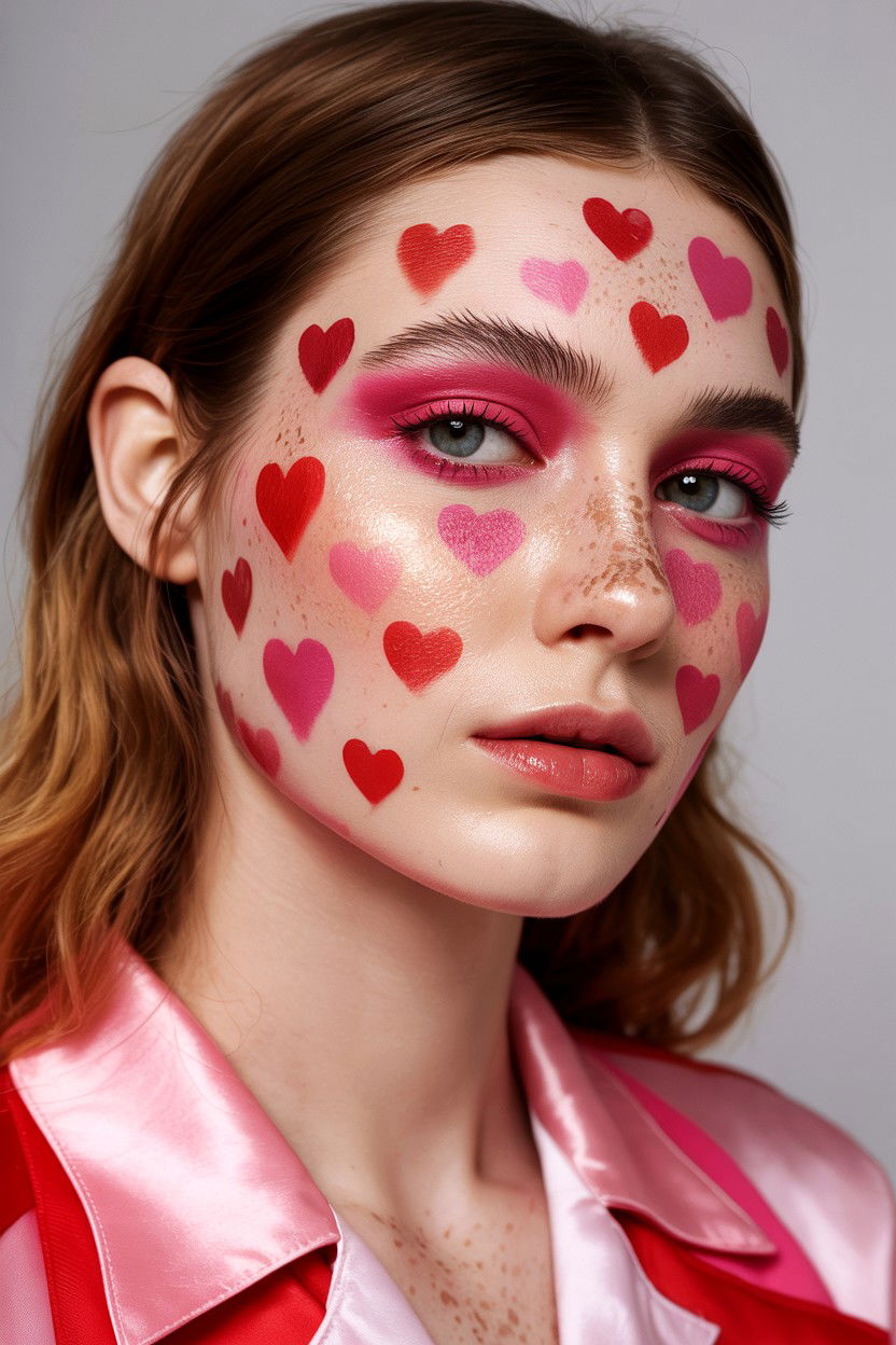 Gradient heart freckles - 25 Valentine's Day Freckle Makeup Ideas