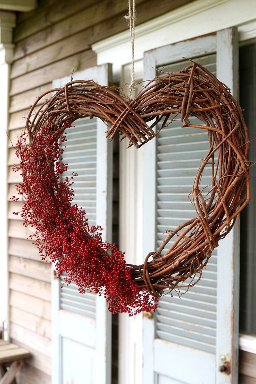 Grapevine Heart Wreath - 25 Double Door Valentine's Day Wreath Ideas
