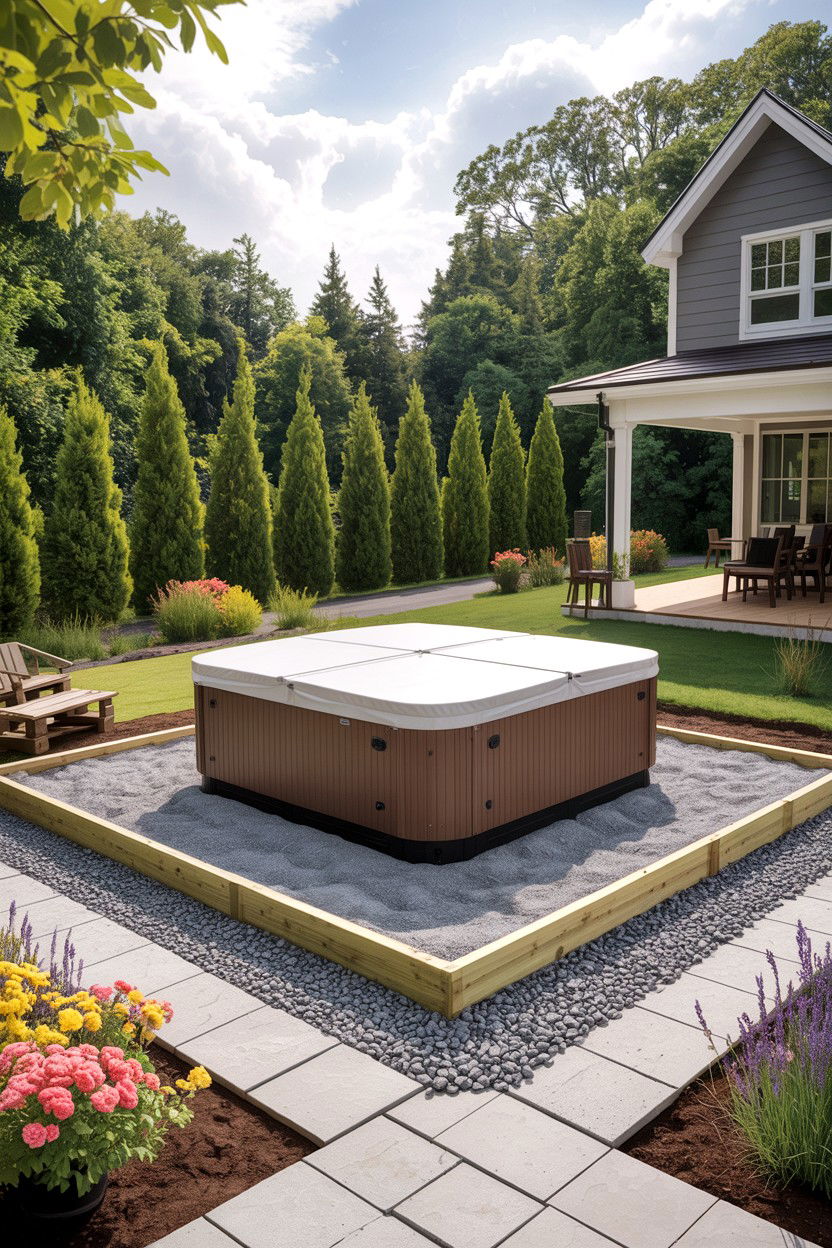 Gravel hot tub pad - 30 backyard hot tub ideas