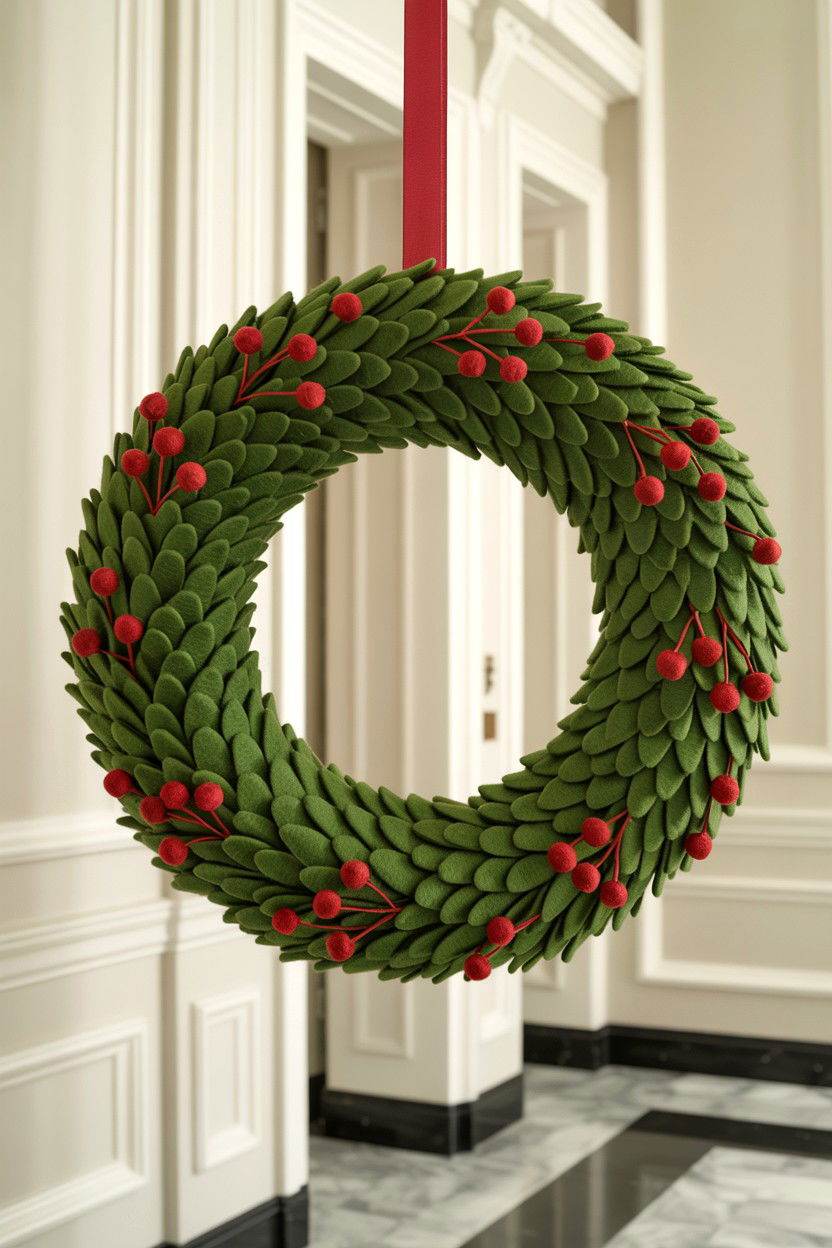 Green Felt Boxwood Wreath - 25 Felt Valentine's Day Wreath Ideas