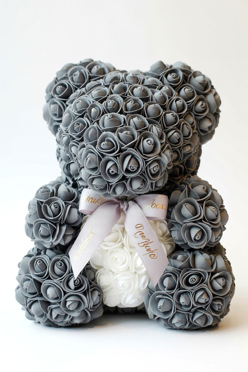 Grey Rose Bear - 25 Valentine's Day Rose Bear Ideas