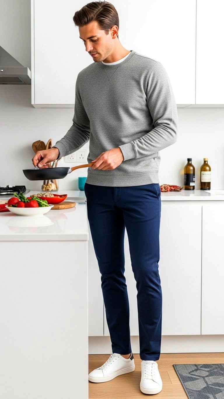 Grey crewneck sweatshirt style - 25 valentine's day outfit ideas for men