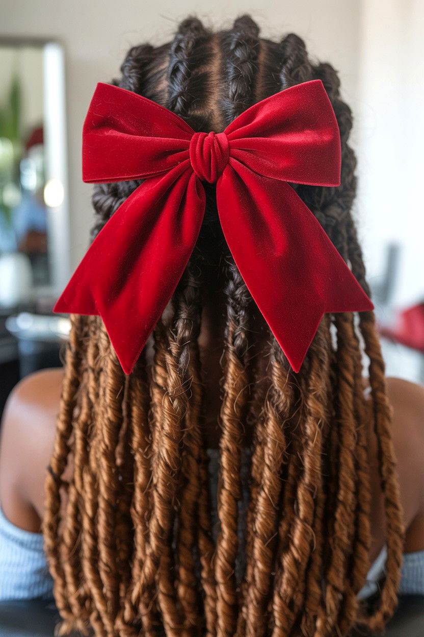 Half Up Half Down Locs With Bow - 25 Valentine's Day Loc Hairstyle Ideas