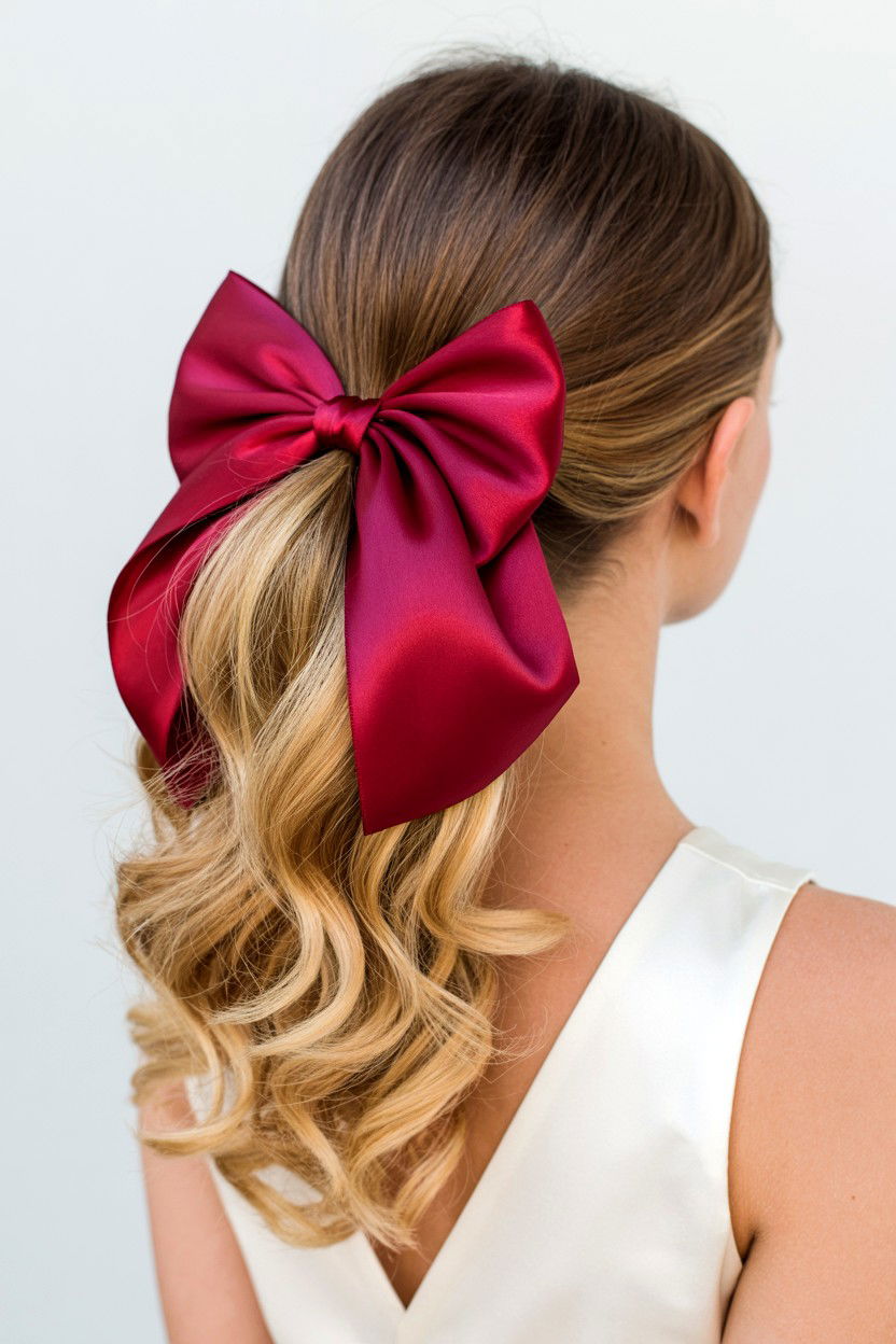Half Up Half Down Ponytail With Bow - 25 Valentine's Day Ponytail Ideas