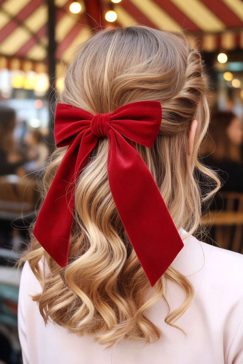 Half Up Half Down With Bow - 25 Romantic Valentine's Day Hairstyles