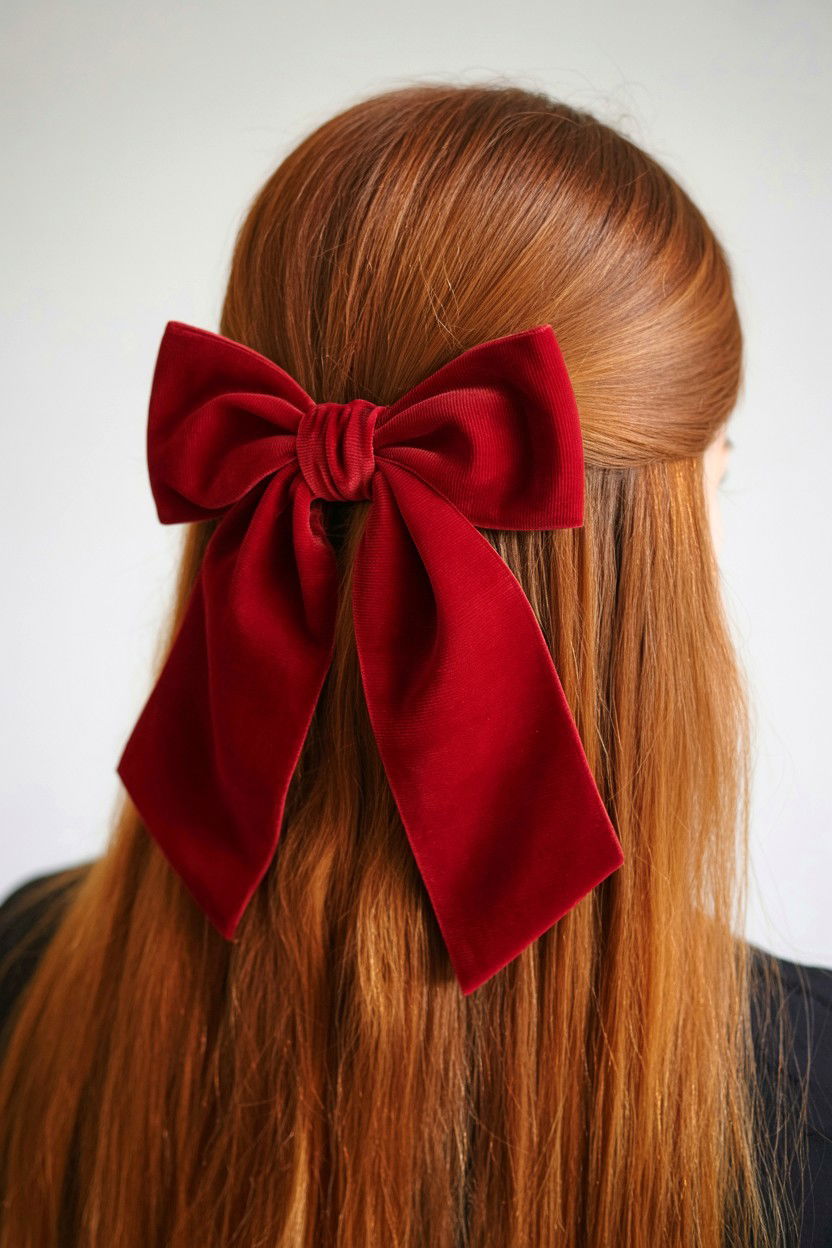 Half up half down bow - 25 Valentine's Day Straight Hair Ideas