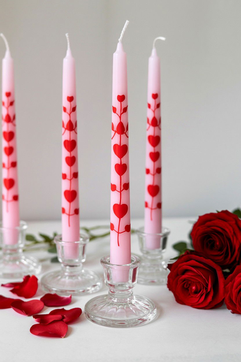 Hand Painted Valentine Taper Candles - 25 Valentine's Day Taper Candle Ideas