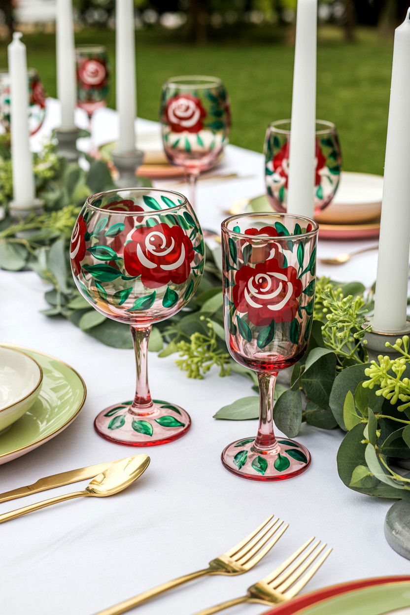 Hand painted floral goblets - 25 Valentine's Day Glassware Ideas