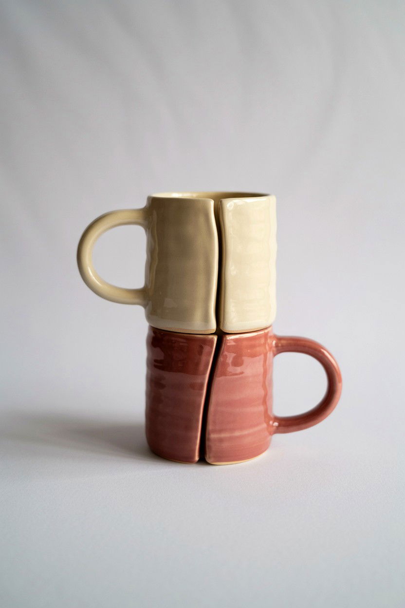 Handbuilt interlocking mugs - 25 Valentine's Day Pottery Class Ideas