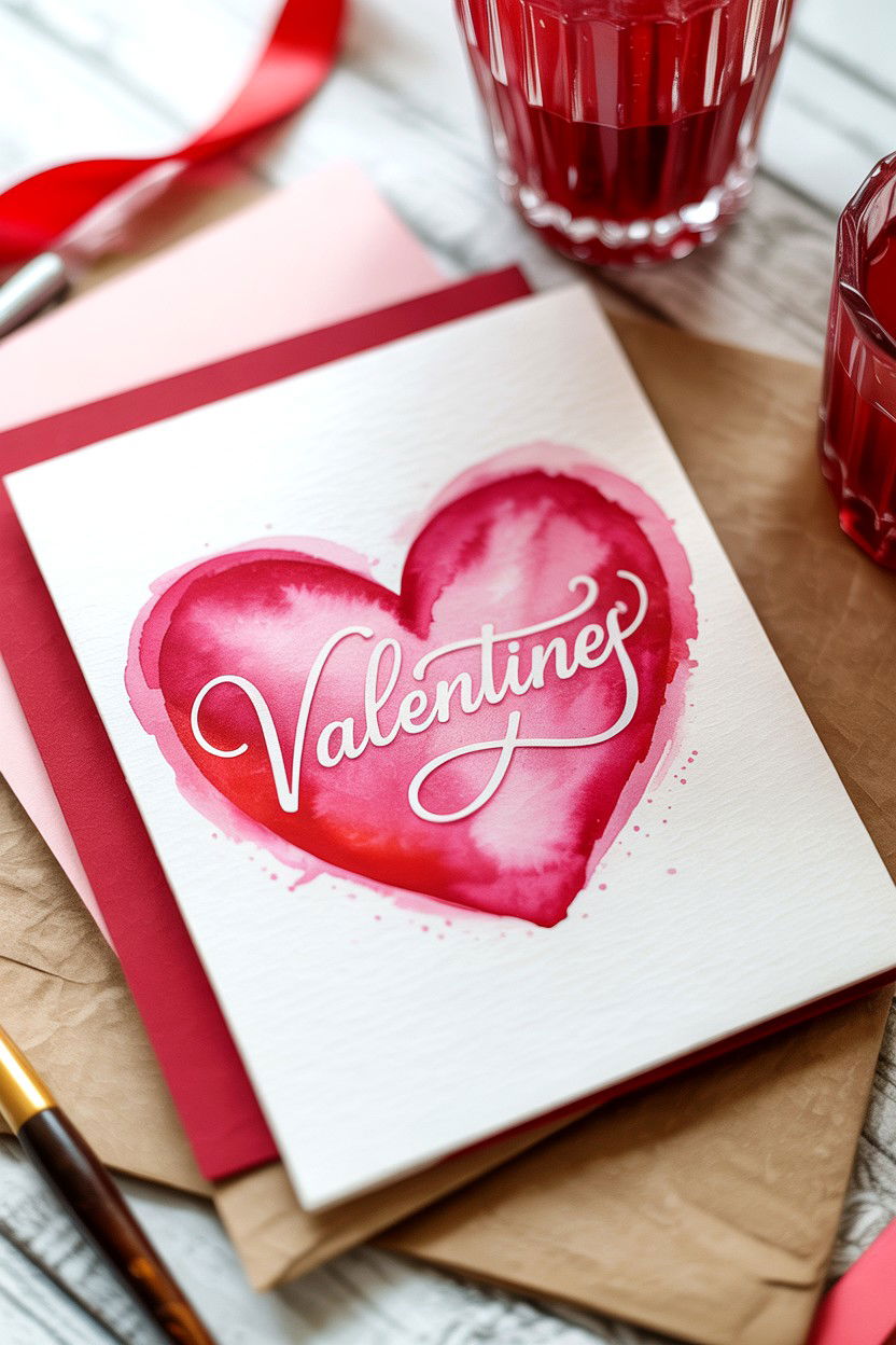 Handmade Watercolor Card - 25 Romantic Valentine's Day Card Ideas