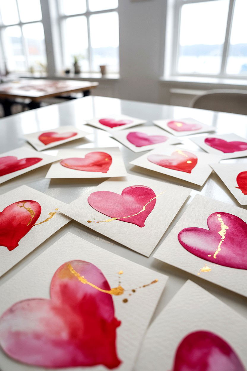 Handmade watercolor heart cards - 25 Creative Valentine's Day Card Ideas