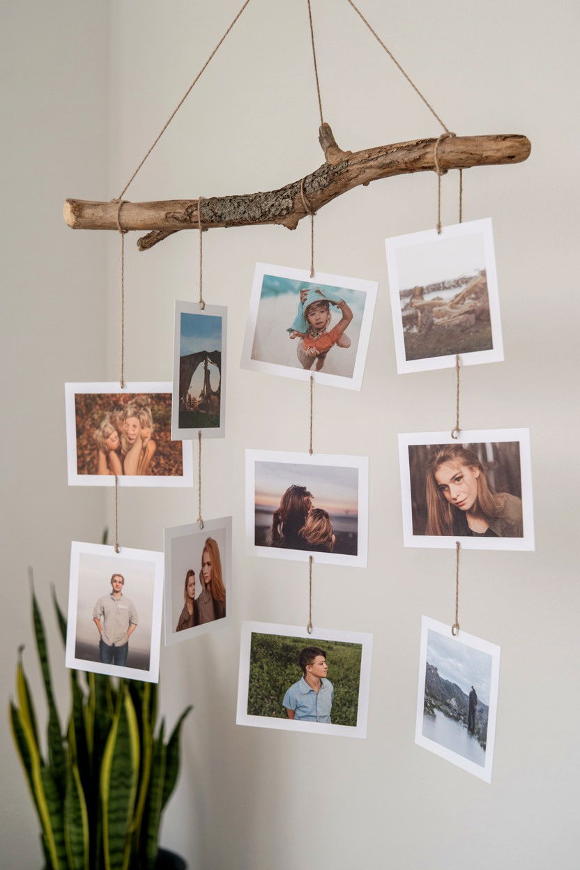 Hanging Branch Photo Mobile - 25 Valentine's Day Photo Collage Ideas