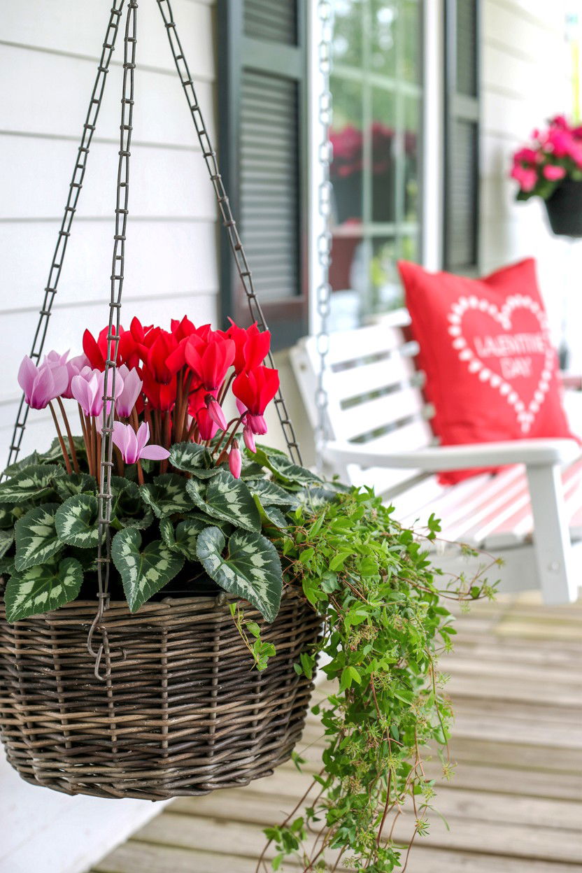 Hanging Flower Basket - 25 Valentine's Day Porch Swing Ideas