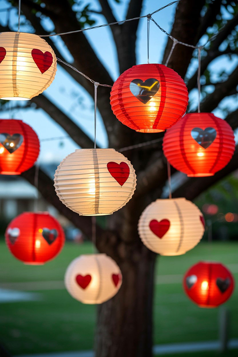Hanging Heart Lanterns - 25 Valentine's Day Outdoor Lighting Ideas