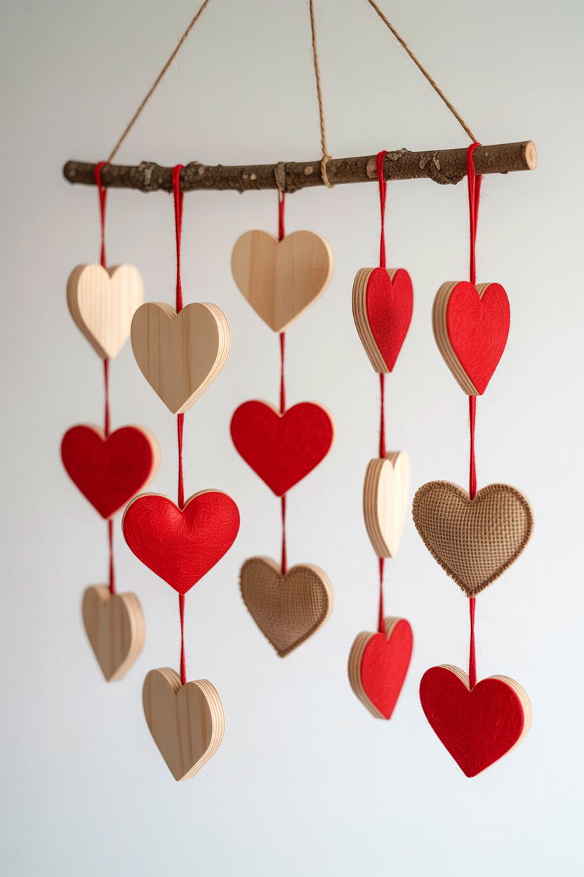 Hanging Heart Mobile - 25 Rustic Valentine's Day Decorations