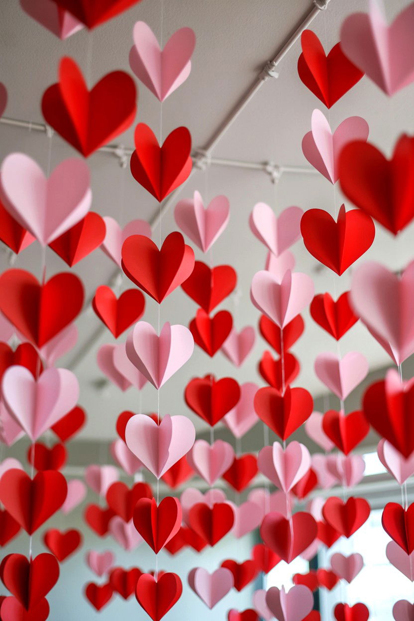 Hanging Paper Hearts - 25 Valentine's Day Party Decoration Ideas