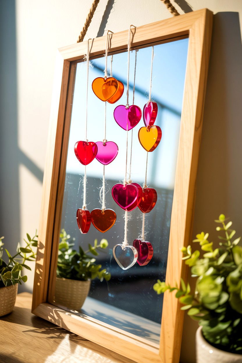 Hanging heart mirror ornaments - 25 Valentine's Day Mirror Decor Ideas