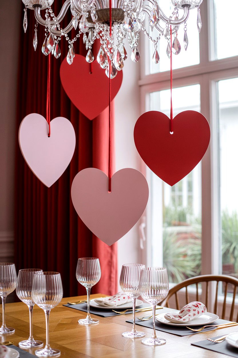 Hanging heart ornaments - 25 Valentine's Day Dining Room Decor Ideas
