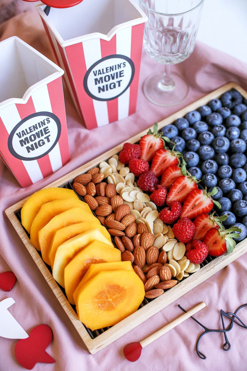 Healthy fruit and nut tray - 25 Valentine's Day Movie Night Gift Basket Ideas