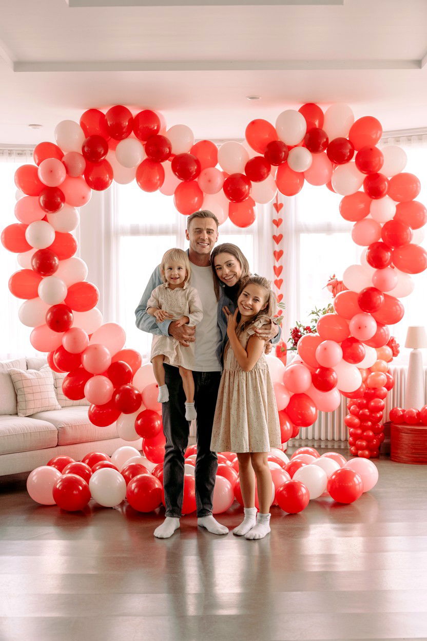 Heart Balloon Backdrop - 25 Valentine's Day Family Photo Ideas