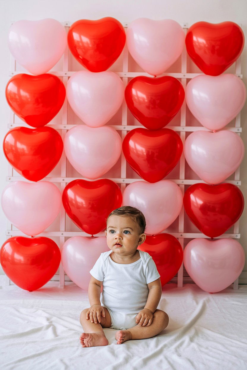 Heart Balloon Backdrop - 25 Valentine's Day Baby Photo Ideas