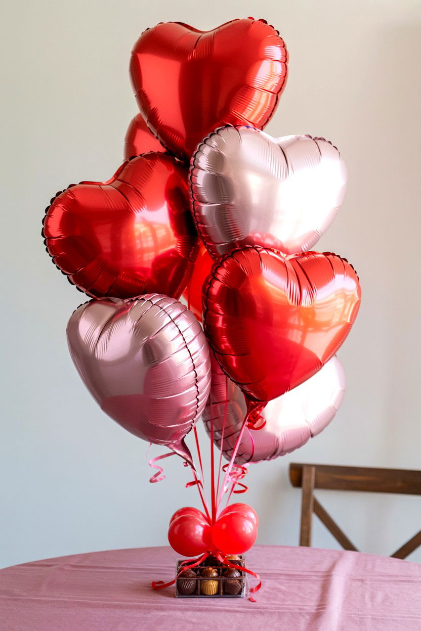 Heart Balloon Cluster - 25 Valentine's Day Table Centerpiece Ideas