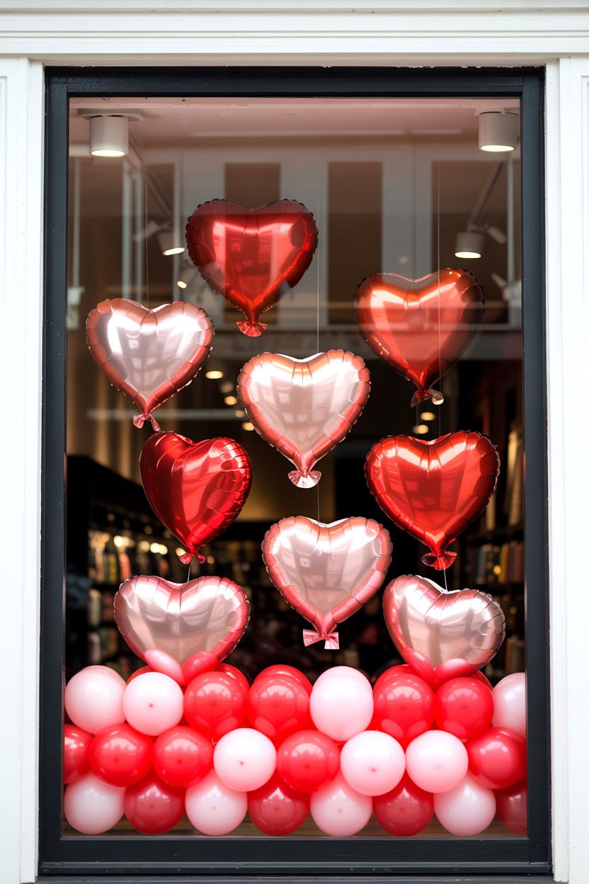 Heart Balloon Window Display - 25 Heart Balloon Decoration Ideas