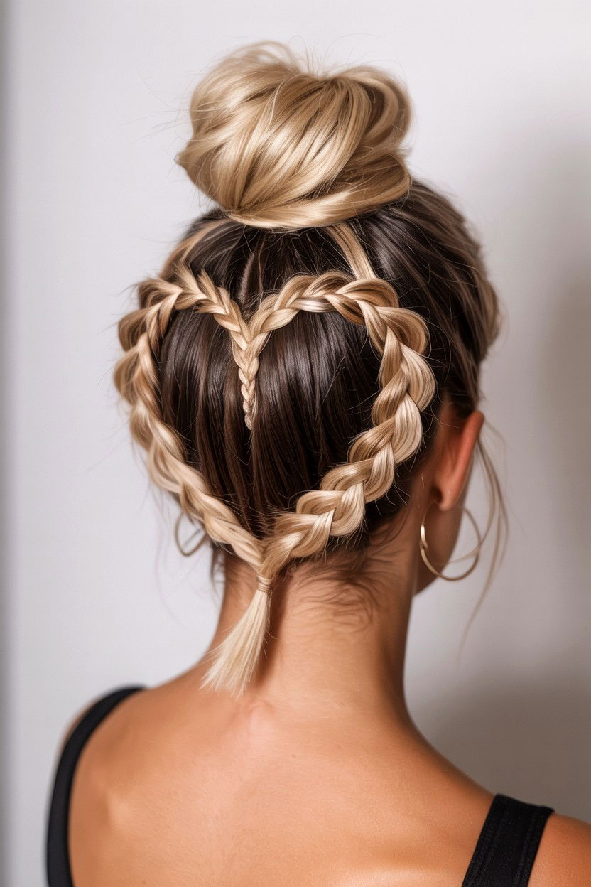 Heart Braid Bun - 25 Heart Braid Valentine's Day Ideas