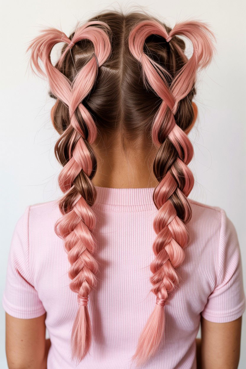 Heart Braid Pigtails - 25 Heart Braid Valentine's Day Ideas