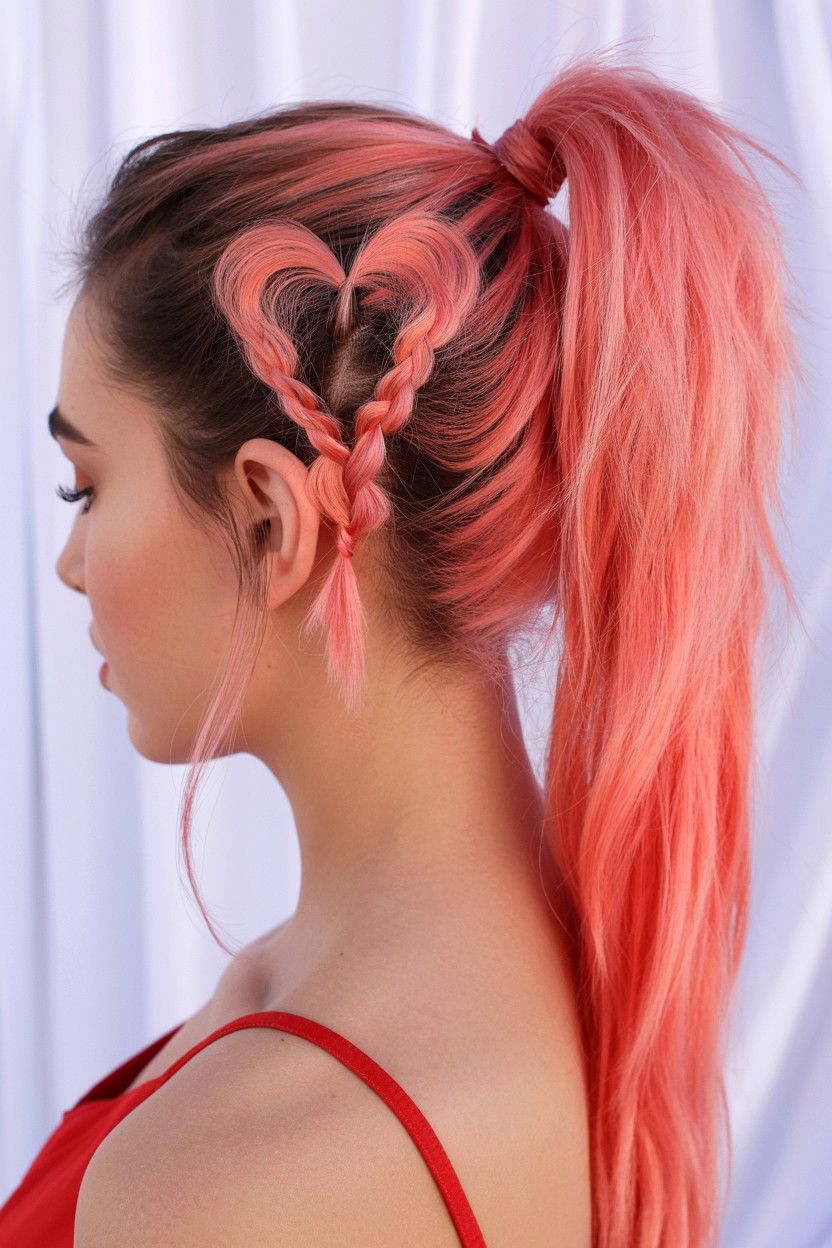Heart Braid Ponytail - 25 Heart Braid Valentine's Day Ideas
