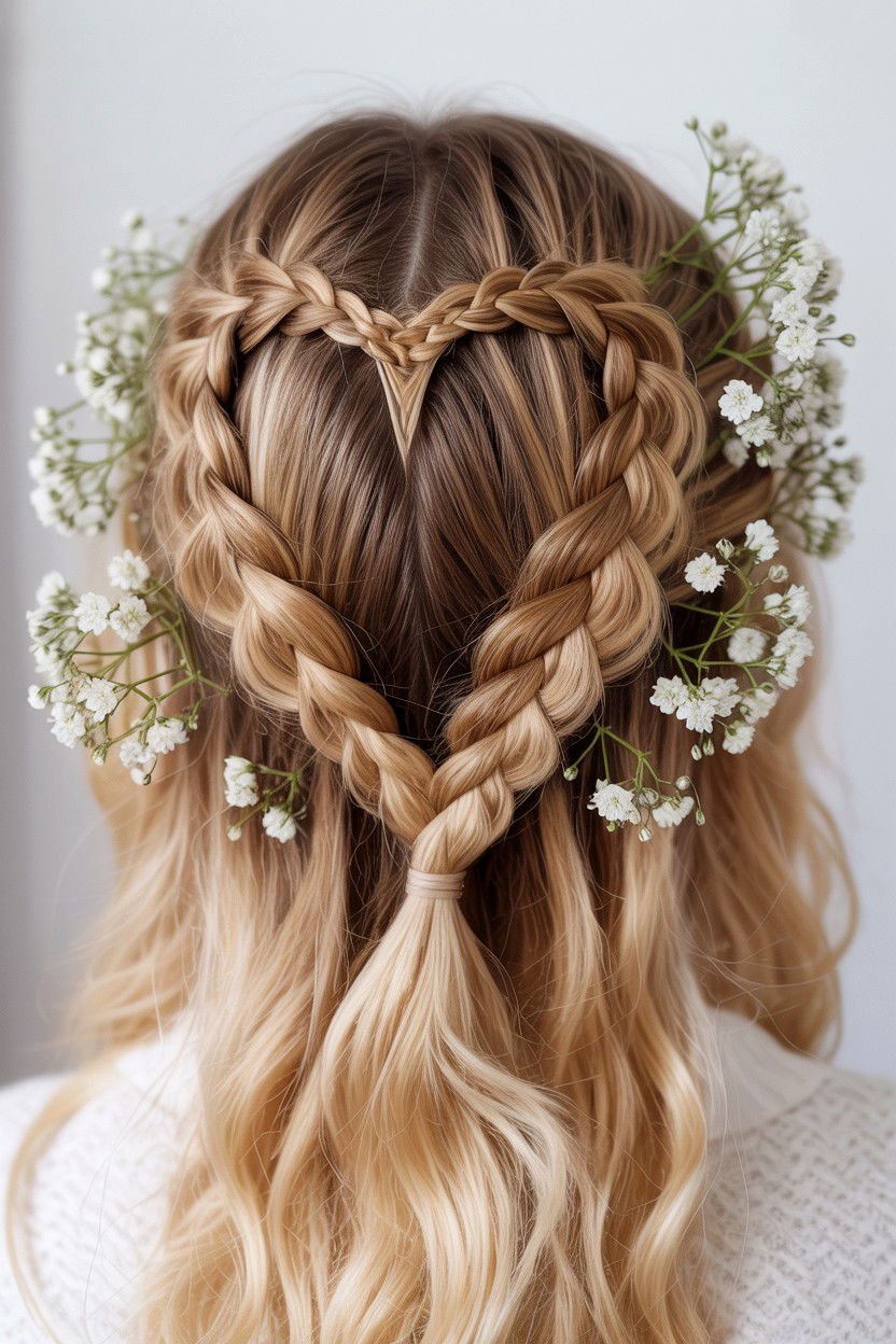 Heart Braid With Flowers - 25 Heart Braid Valentine's Day Ideas