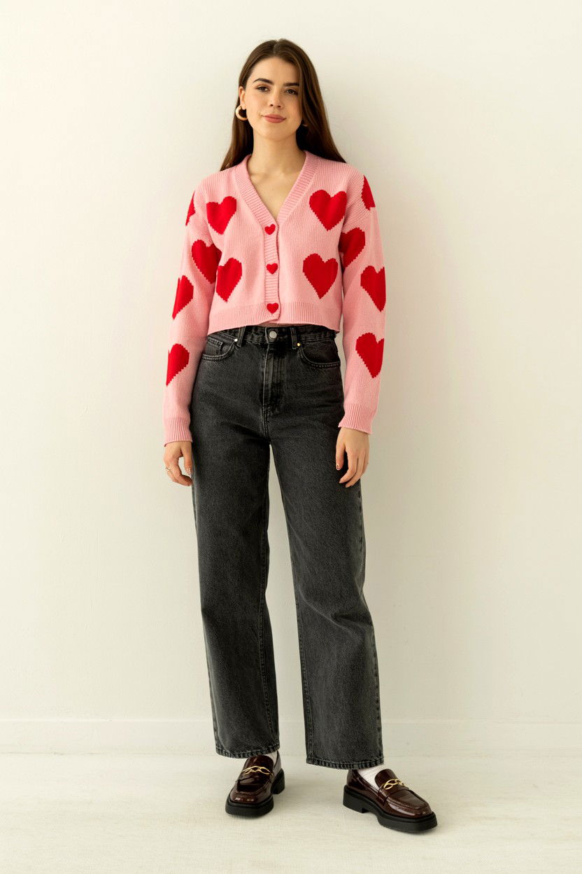 Heart Button Cardigan - 25 Valentine's Day Sweater Outfits