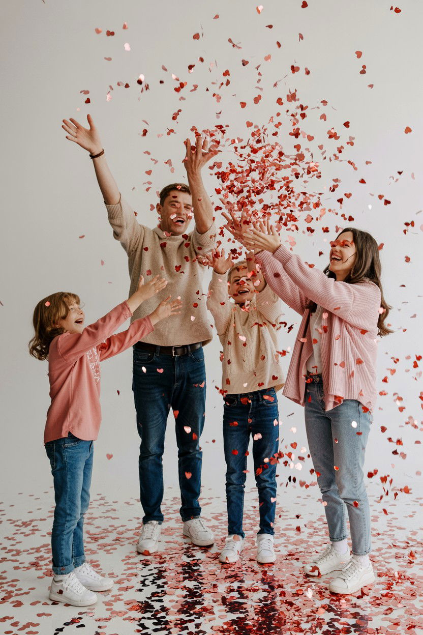 Heart Confetti Toss - 25 Valentine's Day Family Photo Ideas