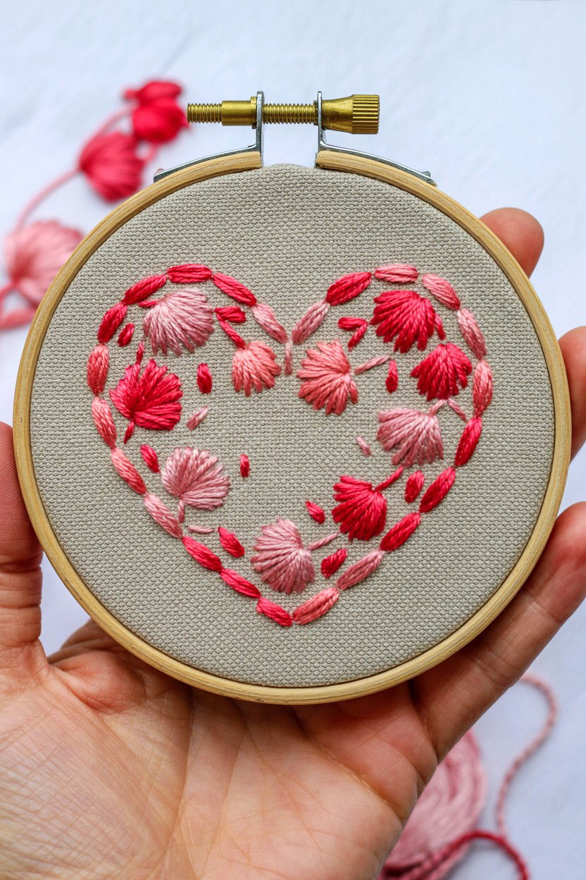 Heart Embroidery Hoop - 25 Valentine's Day Art Class Ideas