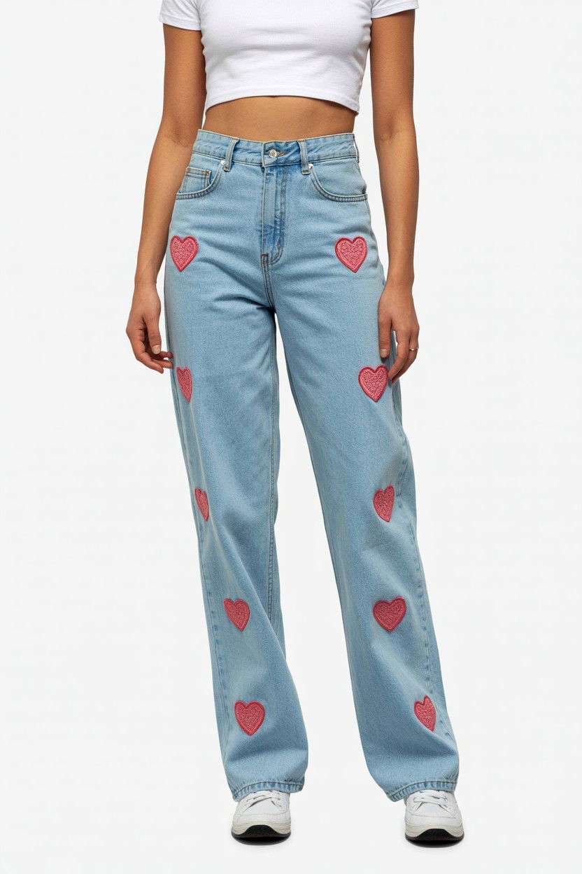 Heart Embroidery Jeans - 25 Soft Girl Valentine's Day Ideas