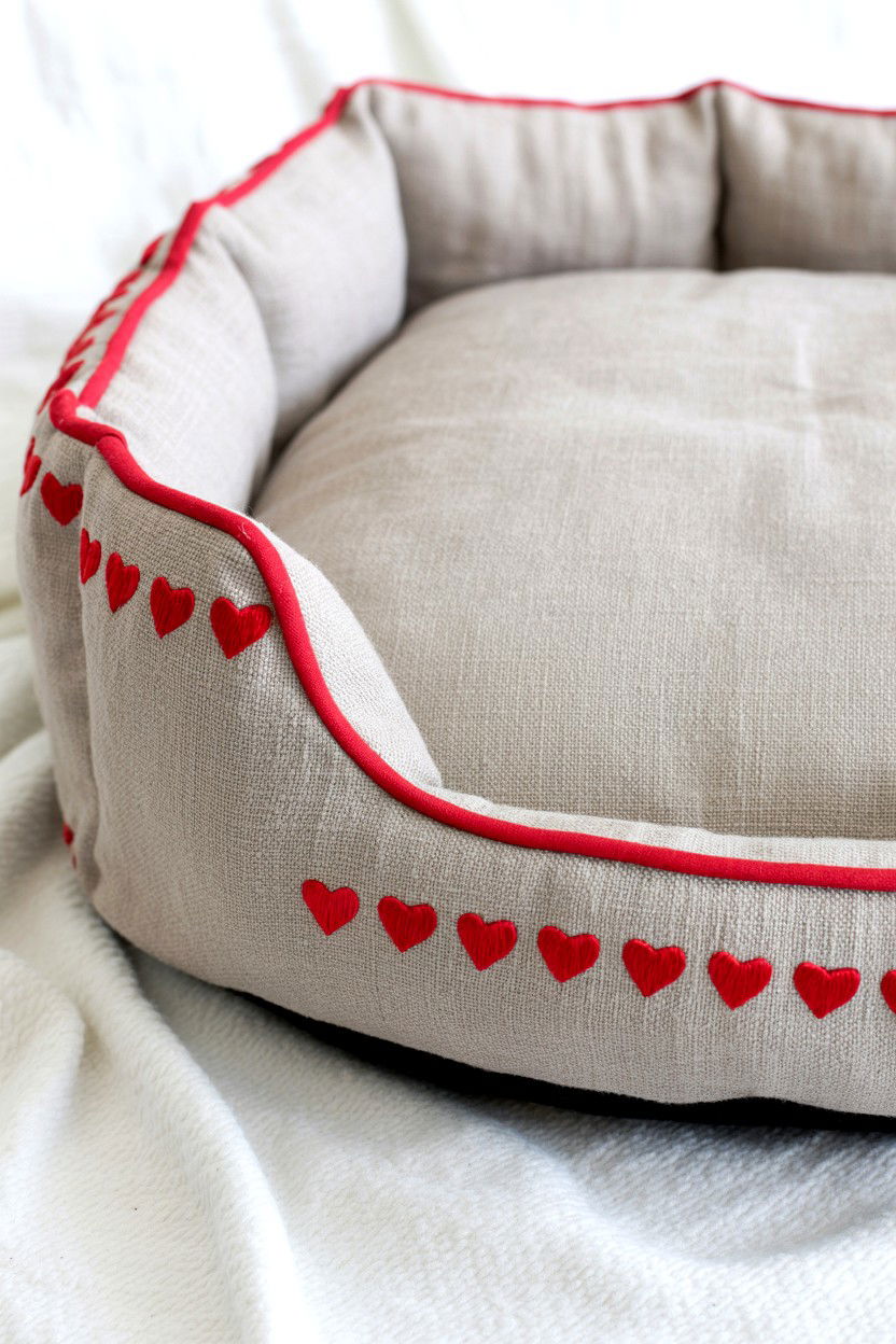 Heart Embroidery Pet Bed - 25 Valentine's Day Pet Bed Ideas