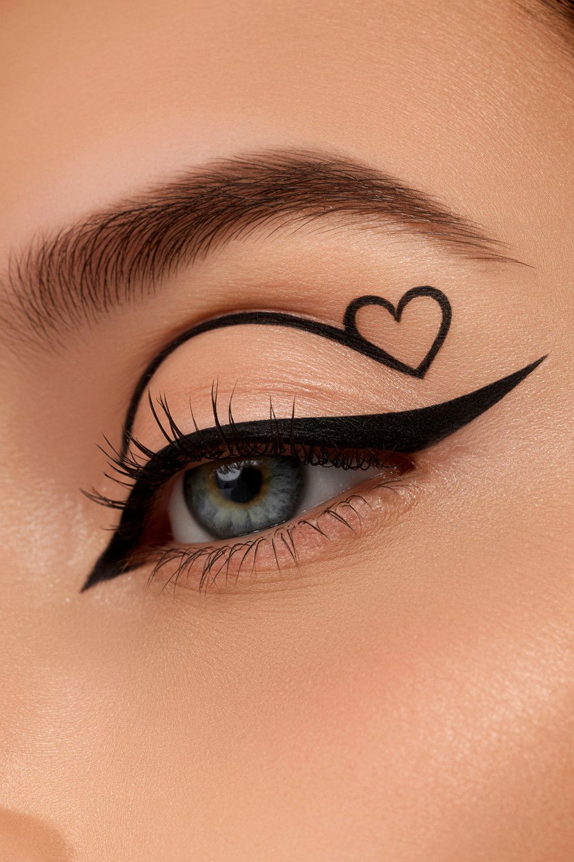 Heart Eyeliner Wing - 25 Heart Makeup Valentine's Day Ideas
