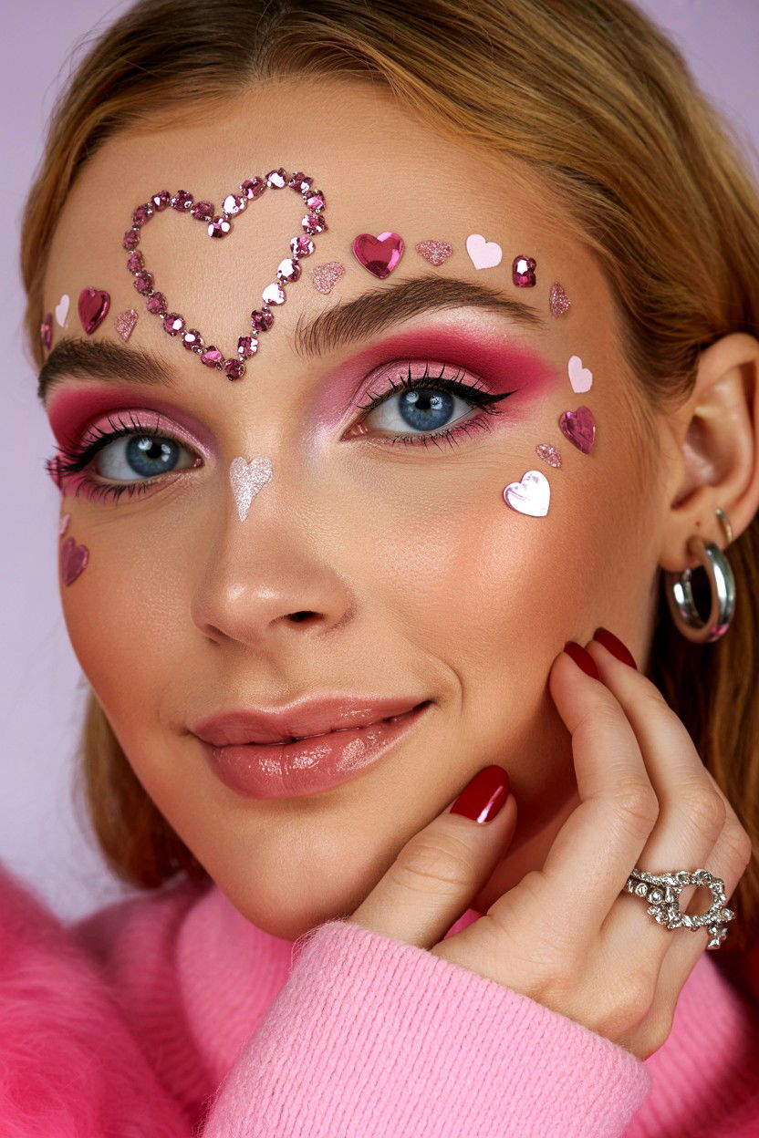 Heart Face Gems - 25 Valentine's Day Makeup for Blue Eyes