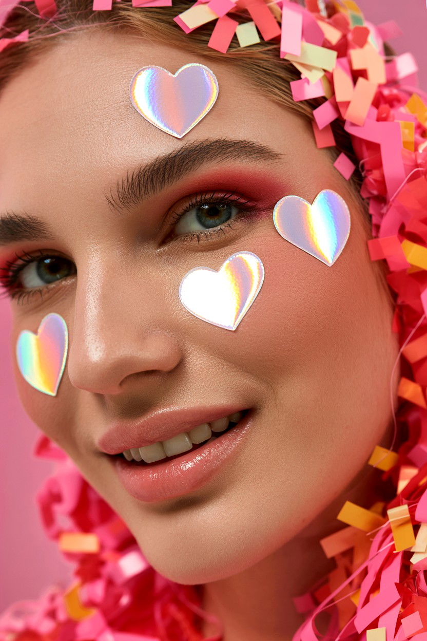 Heart Face Stickers - 25 Coquette Valentine's Day Makeup Ideas