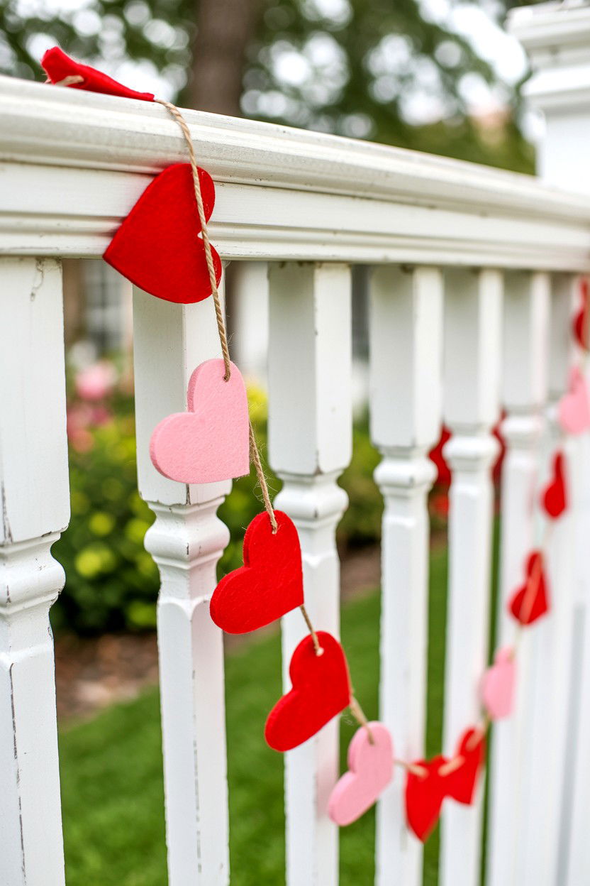 Heart Garland For Railing - 25 Valentine's Day Front Porch Decor Ideas