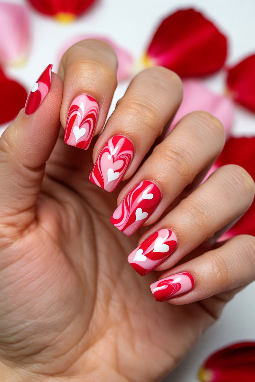 Heart Marble Nails - 25 Marble Valentine's Day Nail Ideas