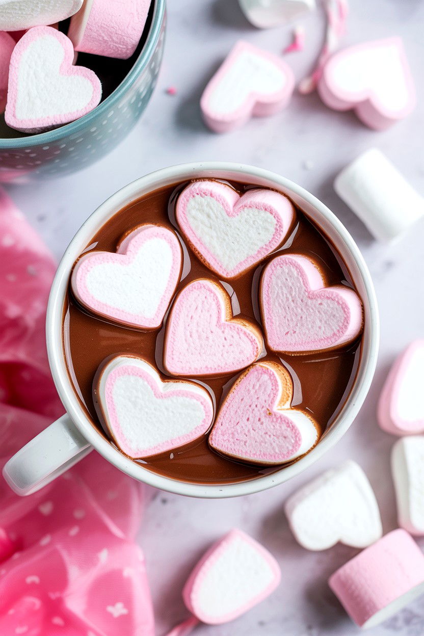 Heart Marshmallow Hot Chocolate - 25 Valentine's Day Hot Chocolate Recipes