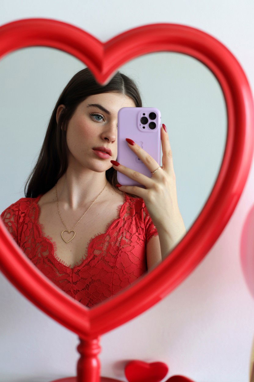 Heart Mirror Selfie - 25 Valentine's Day Photoshoot Ideas